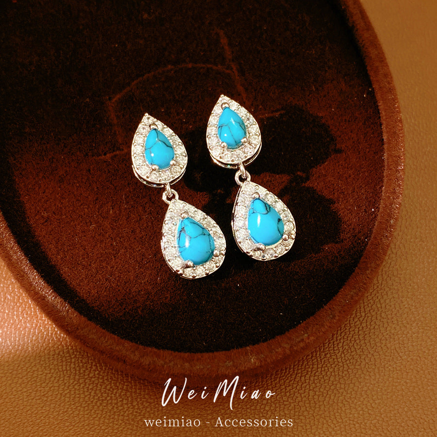 Retro Water Droplets Stud Earrings For Women Featuring Resin And Zircon Inlay