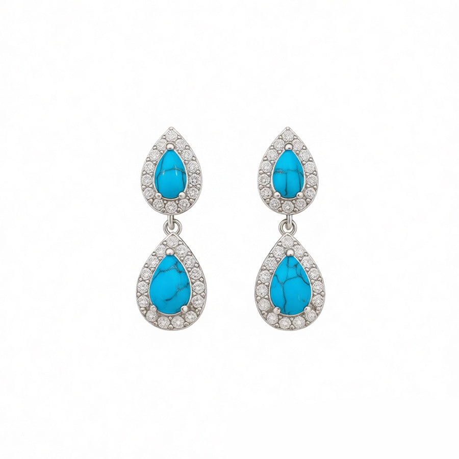 Retro Water Droplets Stud Earrings For Women Featuring Resin And Zircon Inlay