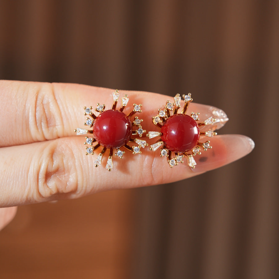 Flowers Earrings For Women In Golden Resin With Zircon Inlay