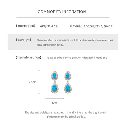 Retro Water Droplets Stud Earrings For Women Featuring Resin And Zircon Inlay