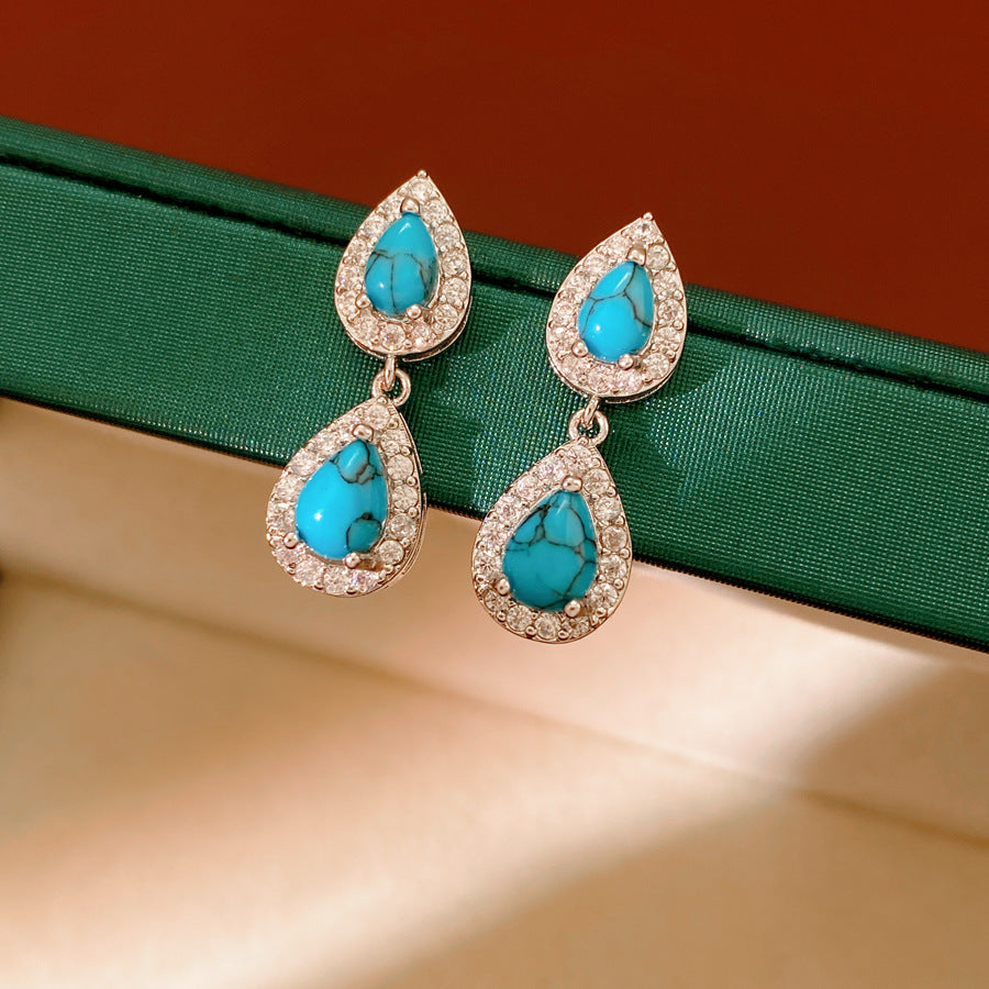 Retro Water Droplets Stud Earrings For Women Featuring Resin And Zircon Inlay