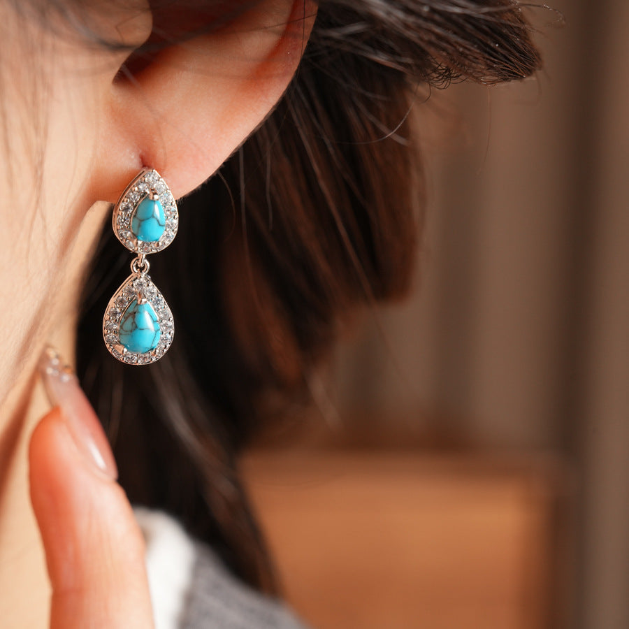 Retro Water Droplets Stud Earrings For Women Featuring Resin And Zircon Inlay