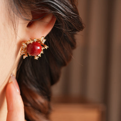 Flowers Earrings For Women In Golden Resin With Zircon Inlay