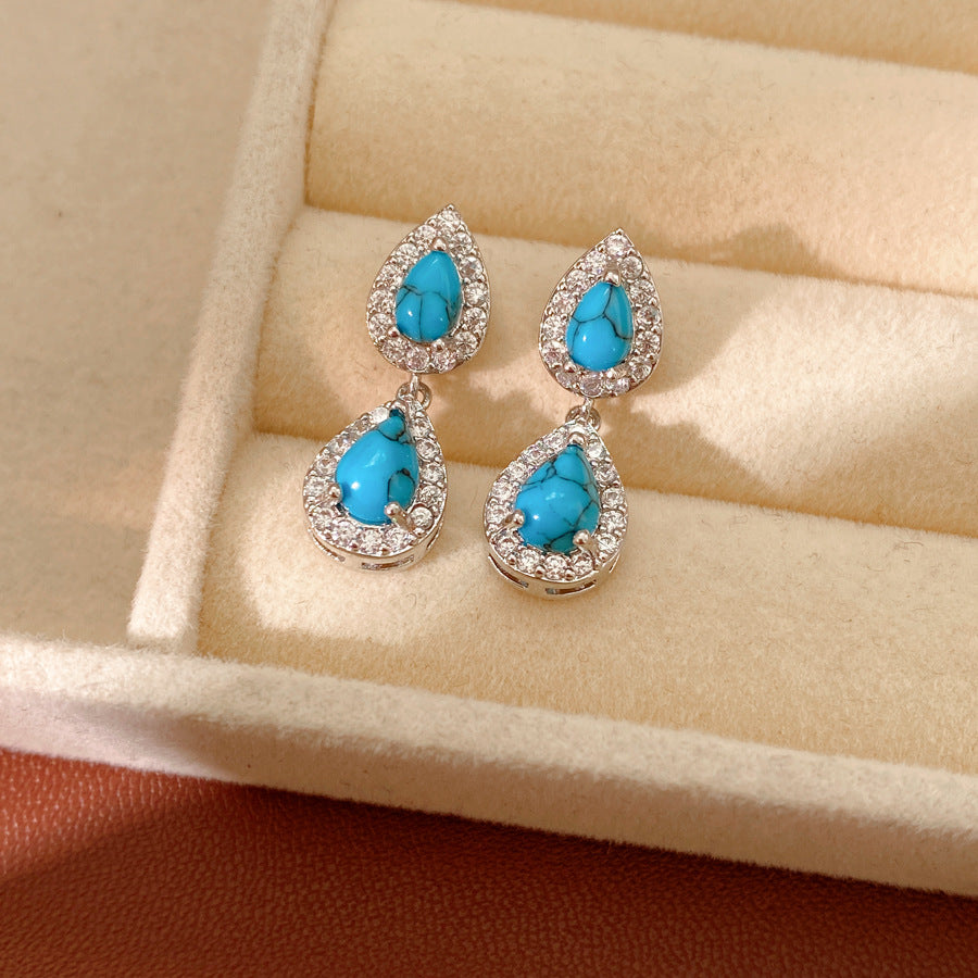 Retro Water Droplets Stud Earrings For Women Featuring Resin And Zircon Inlay