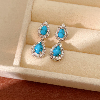 Retro Water Droplets Stud Earrings For Women Featuring Resin And Zircon Inlay