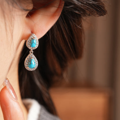 Retro Water Droplets Stud Earrings For Women Featuring Resin And Zircon Inlay