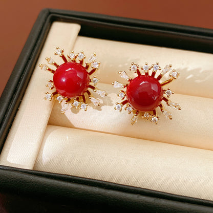 Flowers Earrings For Women In Golden Resin With Zircon Inlay