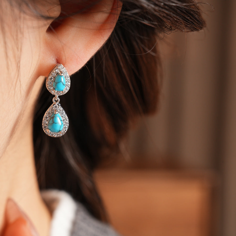 Retro Water Droplets Stud Earrings For Women Featuring Resin And Zircon Inlay