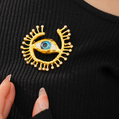 Golden Eye Pin Made Of Resin Featuring Artificial Diamond Inlay