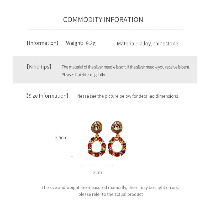 Round Retro Stud Earrings For Women In Golden Alloy With Rhinestones Inlay
