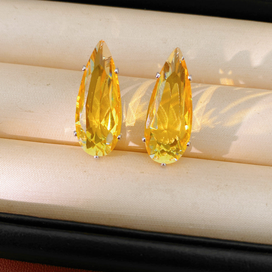 Water Droplets Stud Earrings For Women In Silver Copper With Zircon Inlay