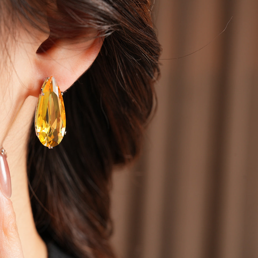 Water Droplets Stud Earrings For Women In Silver Copper With Zircon Inlay