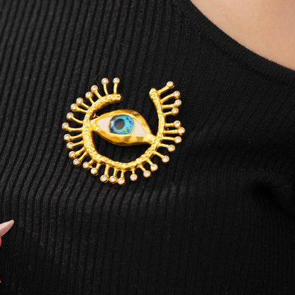 Golden Eye Pin Made Of Resin Featuring Artificial Diamond Inlay