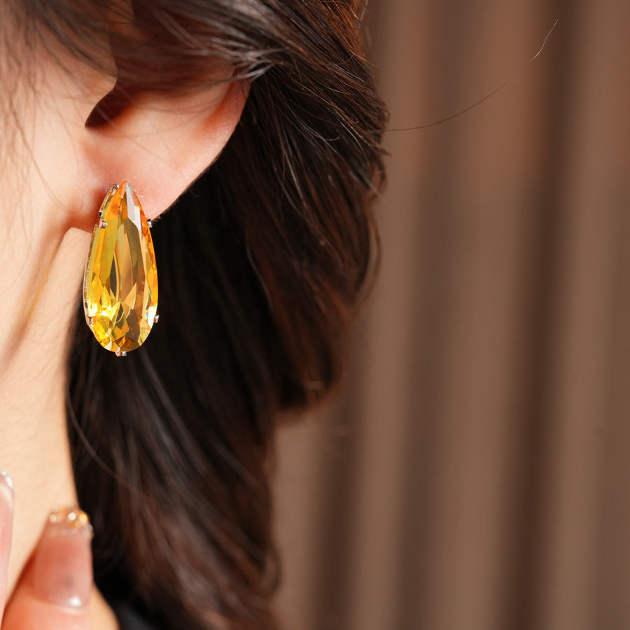 Water Droplets Stud Earrings For Women In Silver Copper With Zircon Inlay