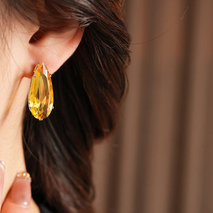 Water Droplets Stud Earrings For Women In Silver Copper With Zircon Inlay
