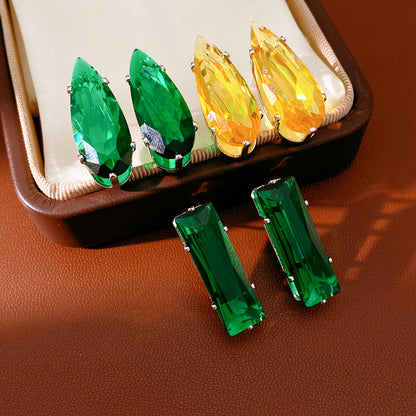 Water Droplets Stud Earrings For Women In Silver Copper With Zircon Inlay