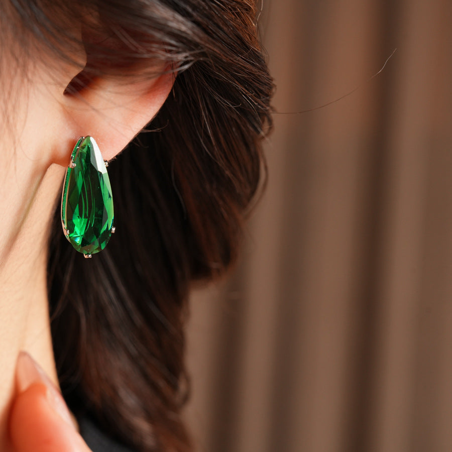 Water Droplets Stud Earrings For Women In Silver Copper With Zircon Inlay