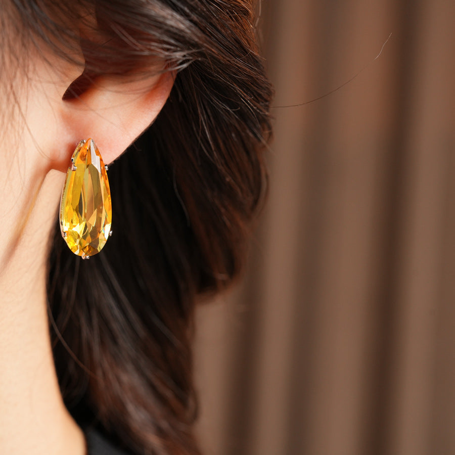 Water Droplets Stud Earrings For Women In Silver Copper With Zircon Inlay