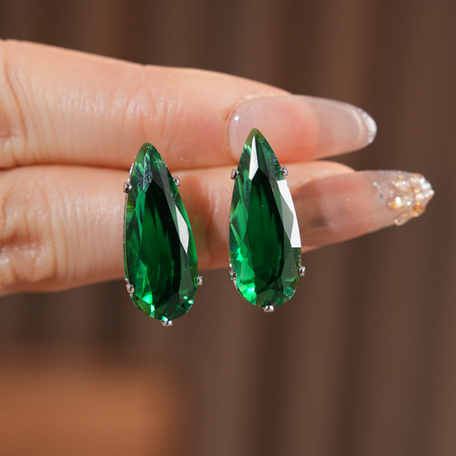 Water Droplets Stud Earrings For Women In Silver Copper With Zircon Inlay