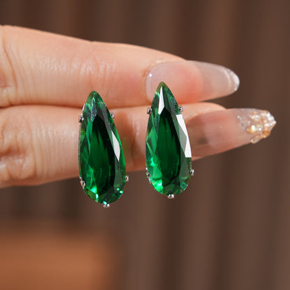 Water Droplets Stud Earrings For Women In Silver Copper With Zircon Inlay