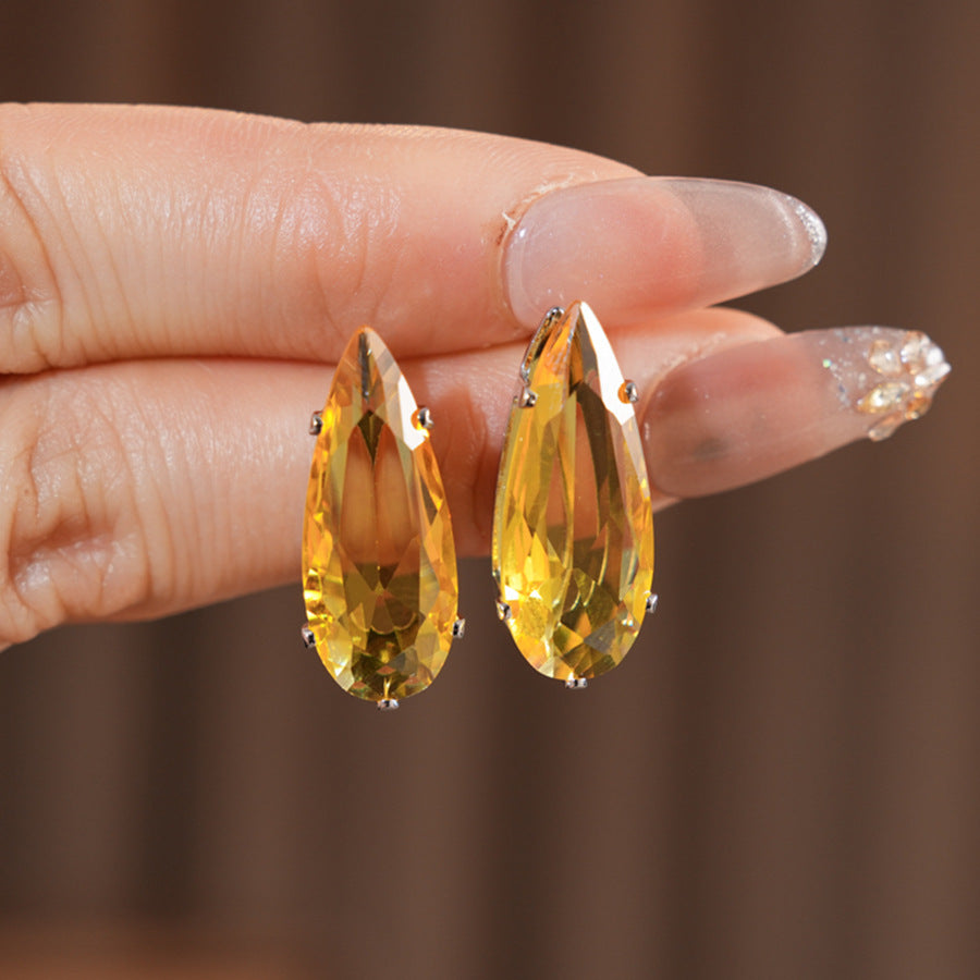Water Droplets Stud Earrings For Women In Silver Copper With Zircon Inlay