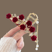 7 Roses French Metal Claw Clip Red Tassel