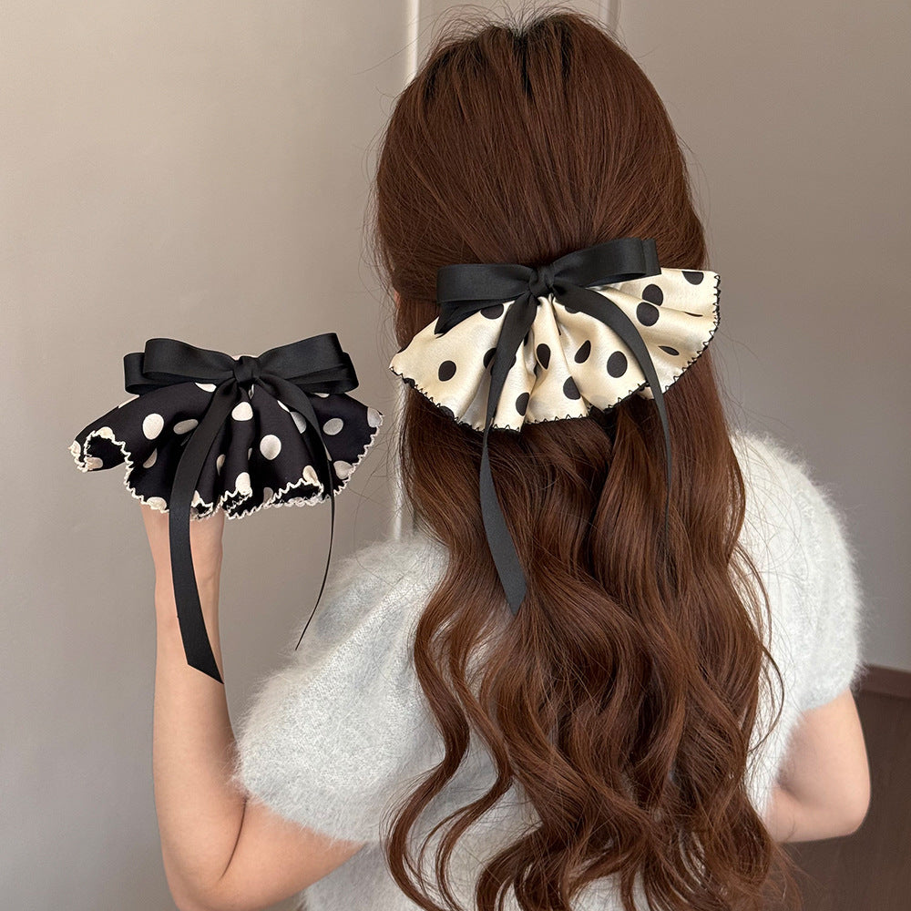 Polka Dots Satin Hairpin In Black, Stylish Hair Accessory For Elegant Looks