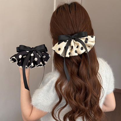 Polka Dots Satin Hairpin In Black, Stylish Hair Accessory For Elegant Looks