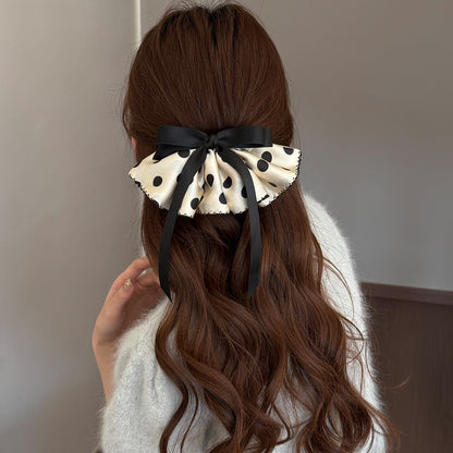 Polka Dots Satin Hairpin In Black, Stylish Hair Accessory For Elegant Looks