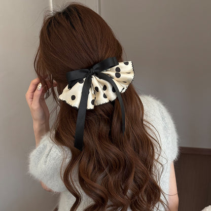 Polka Dots Satin Hairpin In Black, Stylish Hair Accessory For Elegant Looks