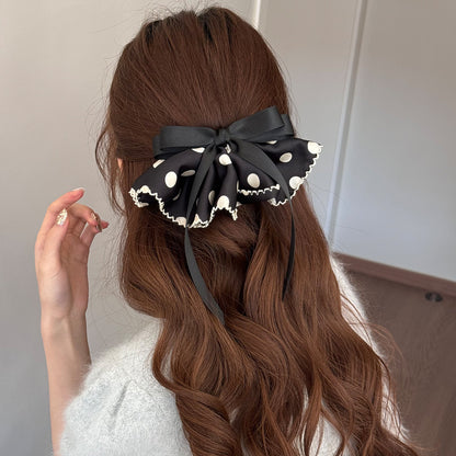 Polka Dots Satin Hairpin In Black, Stylish Hair Accessory For Elegant Looks