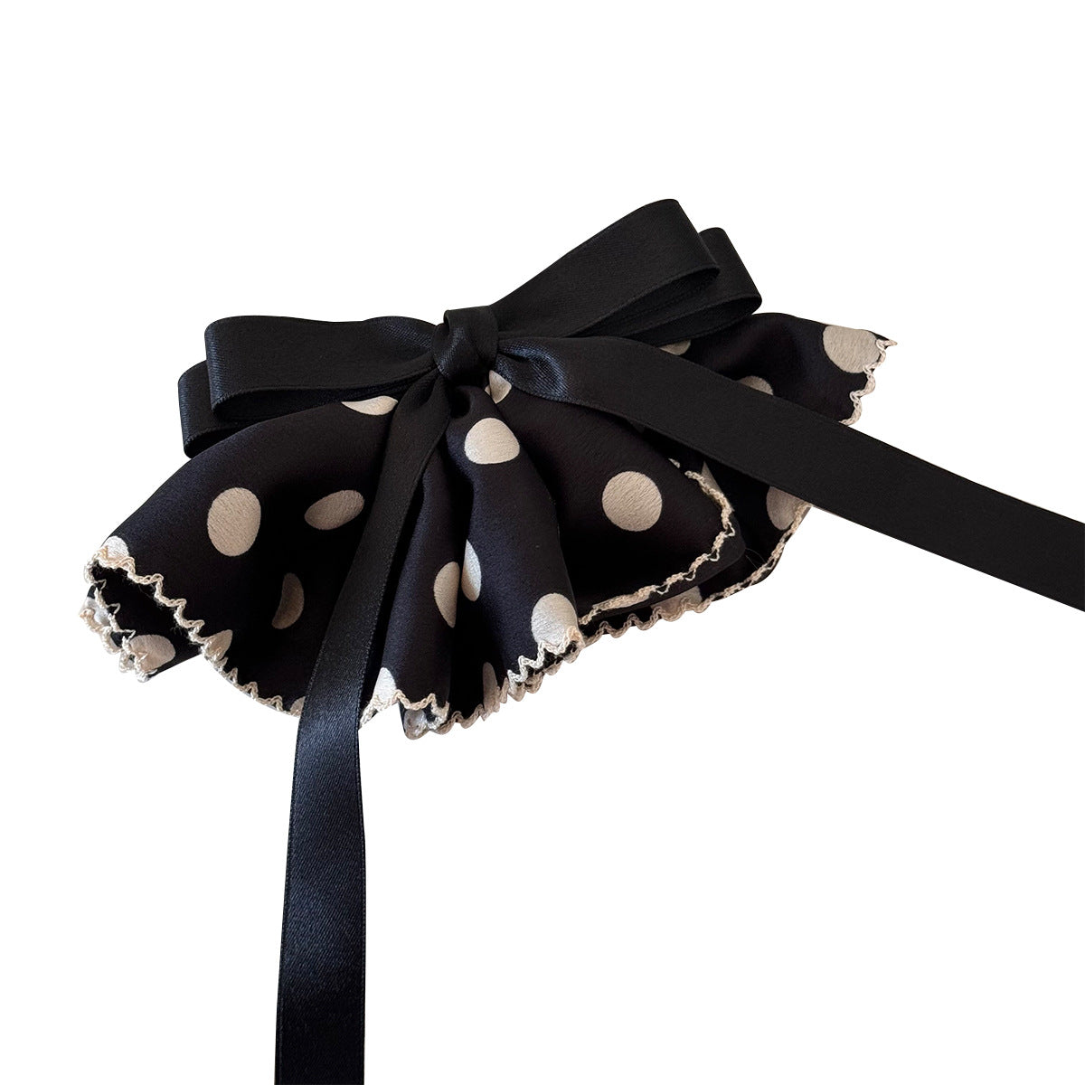 Polka Dots Satin Hairpin In Black, Stylish Hair Accessory For Elegant Looks