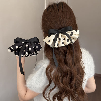 Polka Dots Satin Hairpin In Black, Stylish Hair Accessory For Elegant Looks