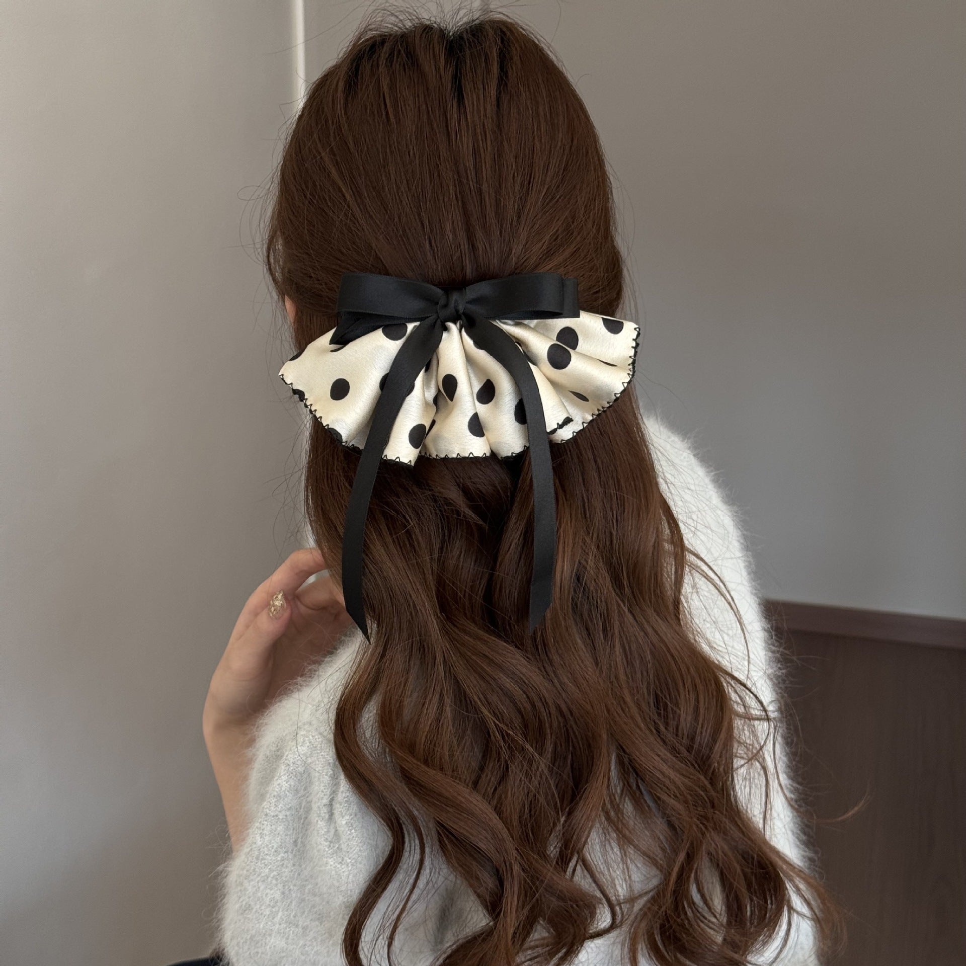 Polka Dots Satin Hairpin In Black, Stylish Hair Accessory For Elegant Looks