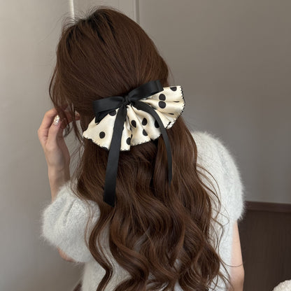 Polka Dots Satin Hairpin In Black, Stylish Hair Accessory For Elegant Looks