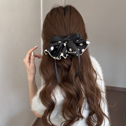 Polka Dots Satin Hairpin In Black, Stylish Hair Accessory For Elegant Looks