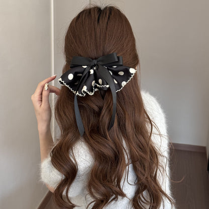 Polka Dots Satin Hairpin In Black, Stylish Hair Accessory For Elegant Looks