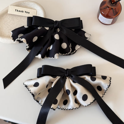 Polka Dots Satin Hairpin In Black, Stylish Hair Accessory For Elegant Looks
