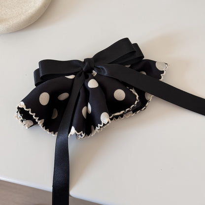 Polka Dots Satin Hairpin In Black, Stylish Hair Accessory For Elegant Looks