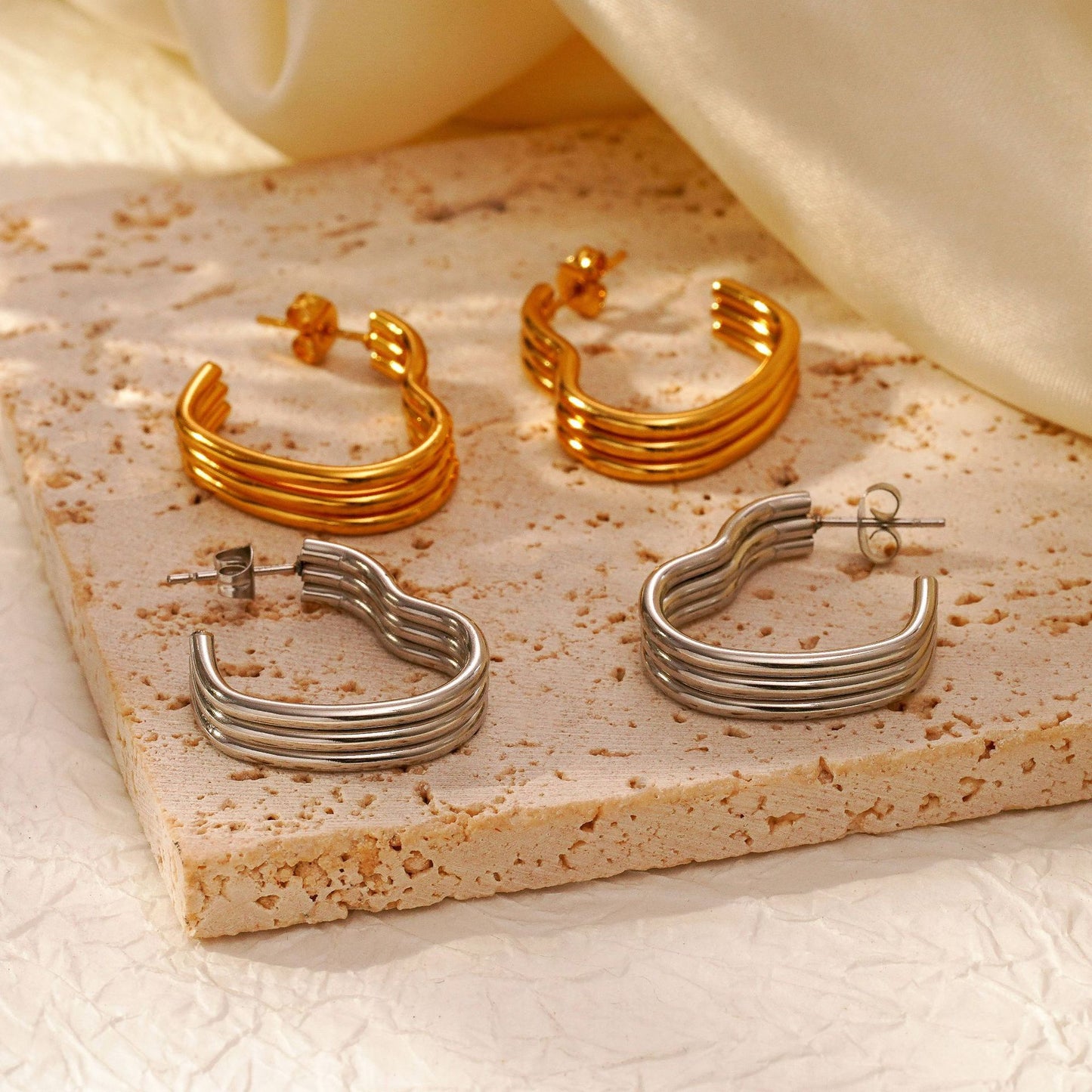 Heart Shape Earrings For Women Made Of Titanium Steel In Golden Color