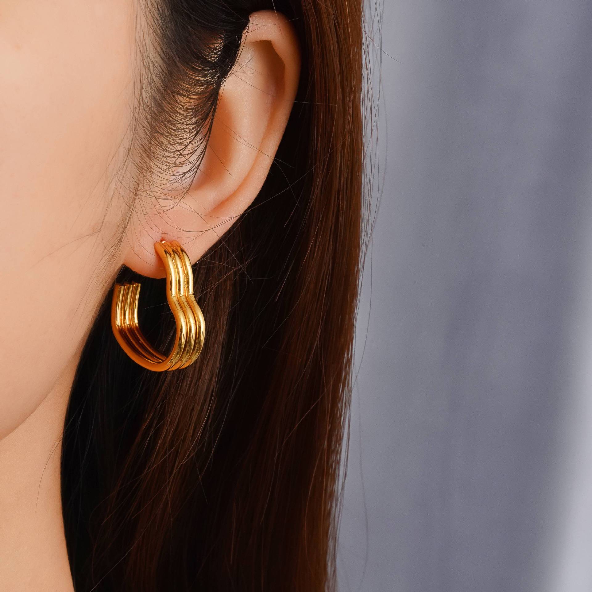 Heart Shape Earrings For Women Made Of Titanium Steel In Golden Color