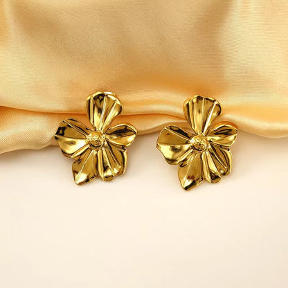 Flowers Earrings For Women Made Of Titanium Steel In Golden Color