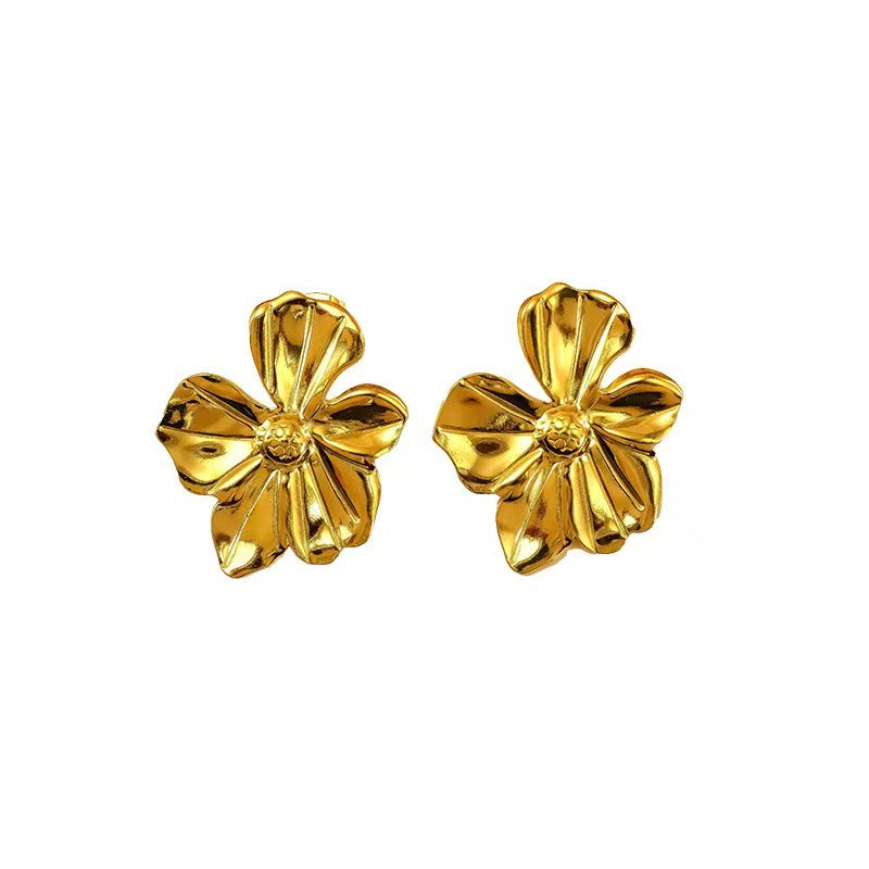 Flowers Earrings For Women Made Of Titanium Steel In Golden Color