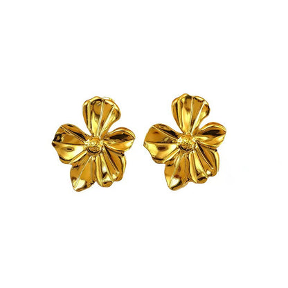 Flowers Earrings For Women Made Of Titanium Steel In Golden Color