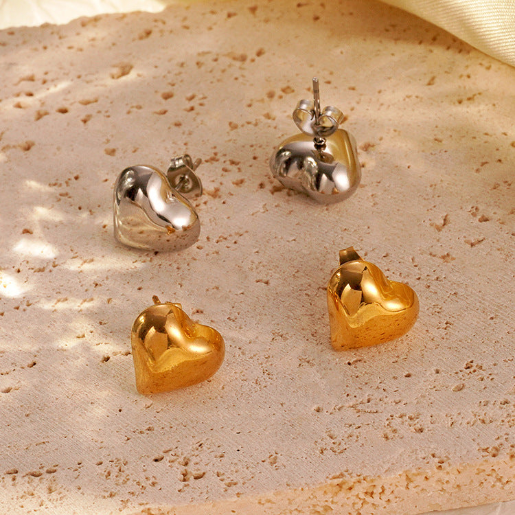 Heart Shape Stud Earrings For Women In Golden 304 Stainless Steel