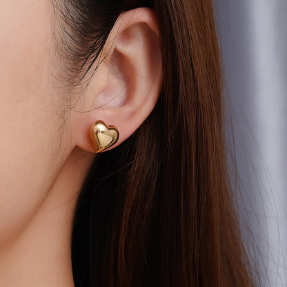 Heart Shape Stud Earrings For Women In Golden 304 Stainless Steel