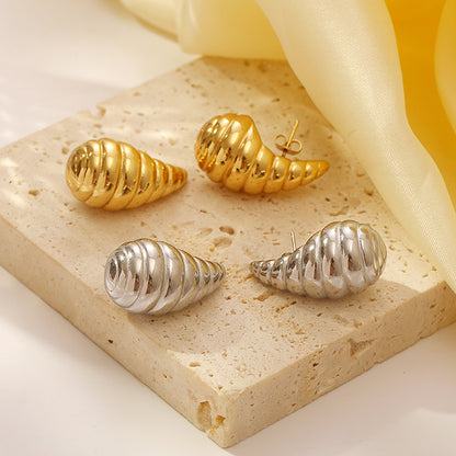 Water Droplets Stud Earrings For Women In 304 Stainless Steel With 18K Real Gold Plated Finish, Available In Golden
