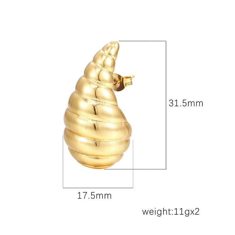 Water Droplets Stud Earrings For Women In 304 Stainless Steel With 18K Real Gold Plated Finish, Available In Golden