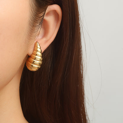 Water Droplets Stud Earrings For Women In 304 Stainless Steel With 18K Real Gold Plated Finish, Available In Golden