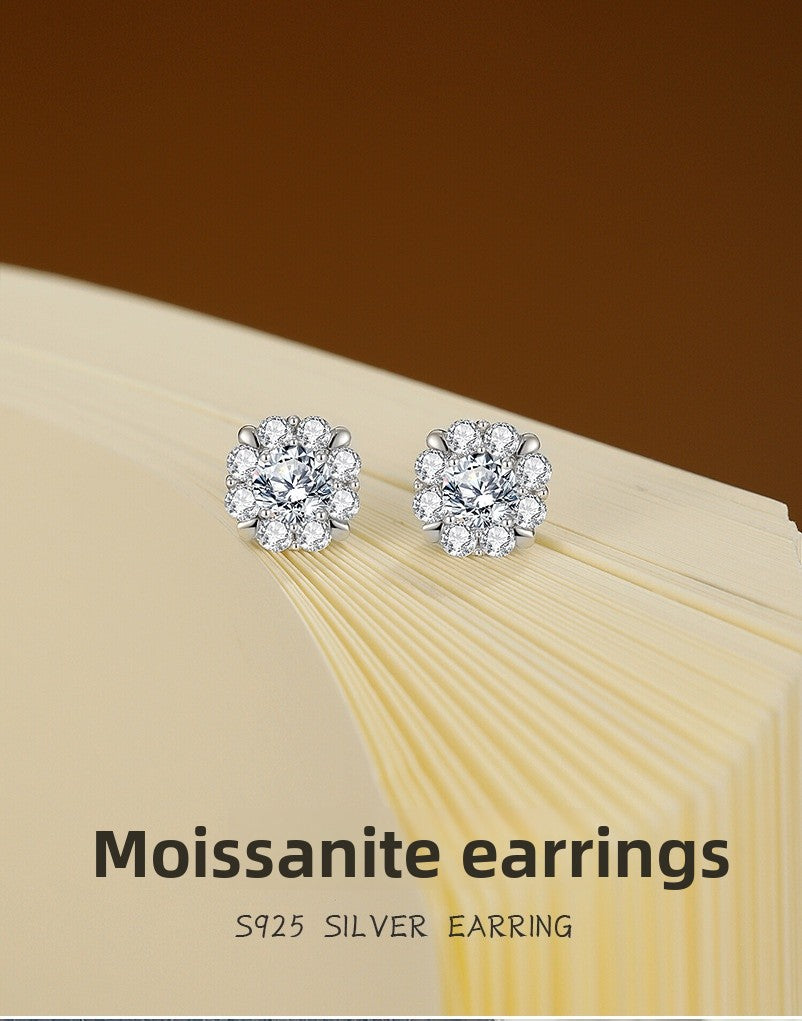 Round Stud Earrings For Women In 925 Sterling Silver Featuring Moissanite Inlay